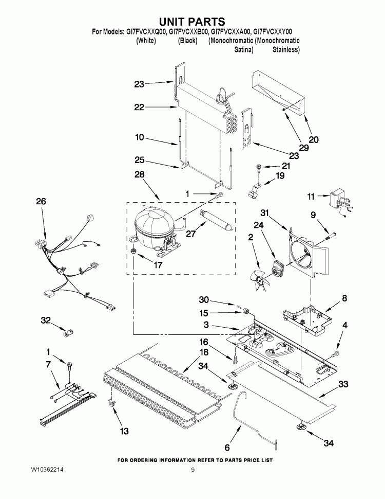 UNIT PARTS Diagram and Parts List for GI7FVCXXA00  Whirlpool Refrigerator