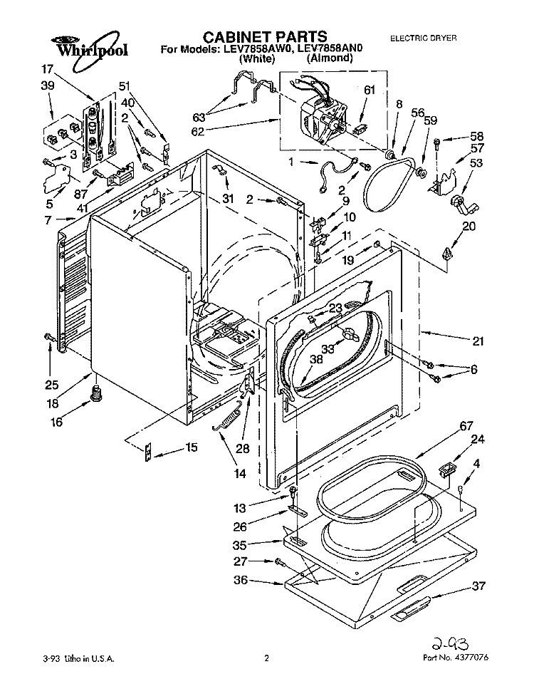 SECTION Diagram and Parts List for LEV7858AN0  Whirlpool Dryer