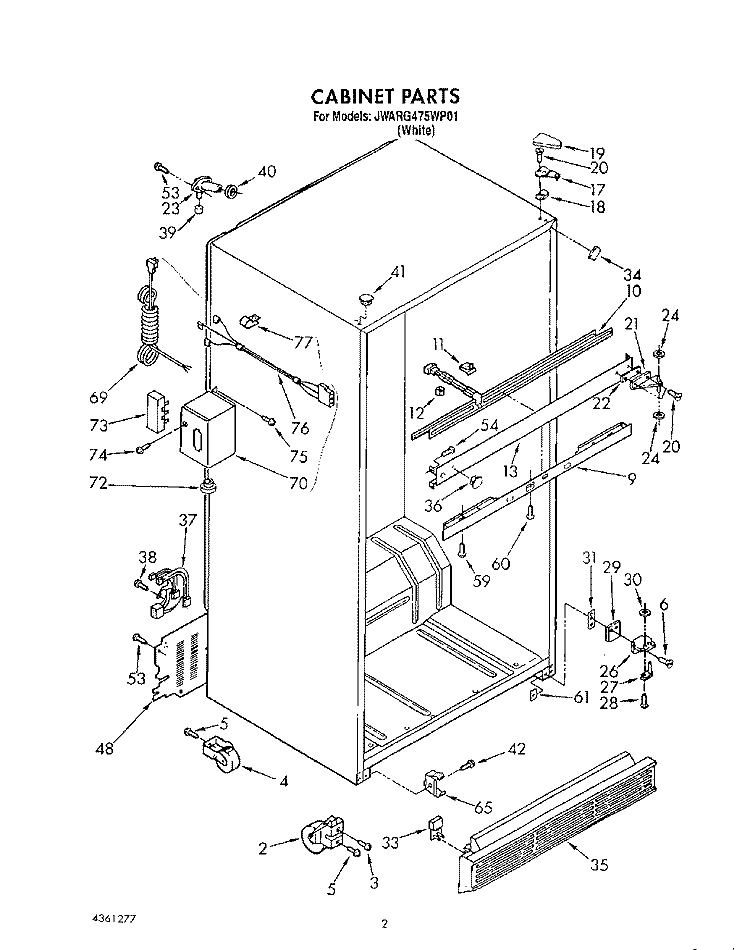 CABINET Diagram and Parts List for JWARG475WP01  Whirlpool Refrigerator