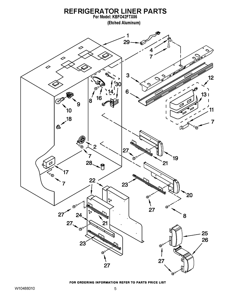 REFRIGERATOR LINER PARTS Diagram and Parts List for KBFO42FTX05  KitchenAid Refrigerator