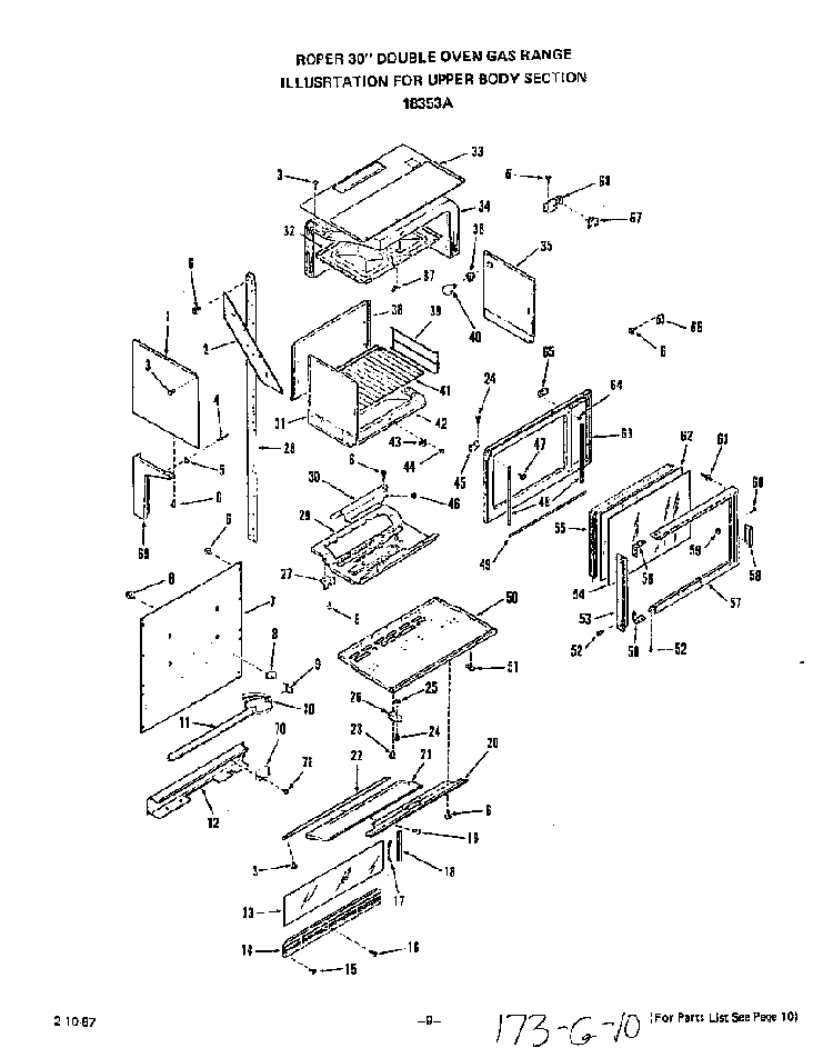 Upper Body Diagram and Parts List for 1835*3A  Roper Range