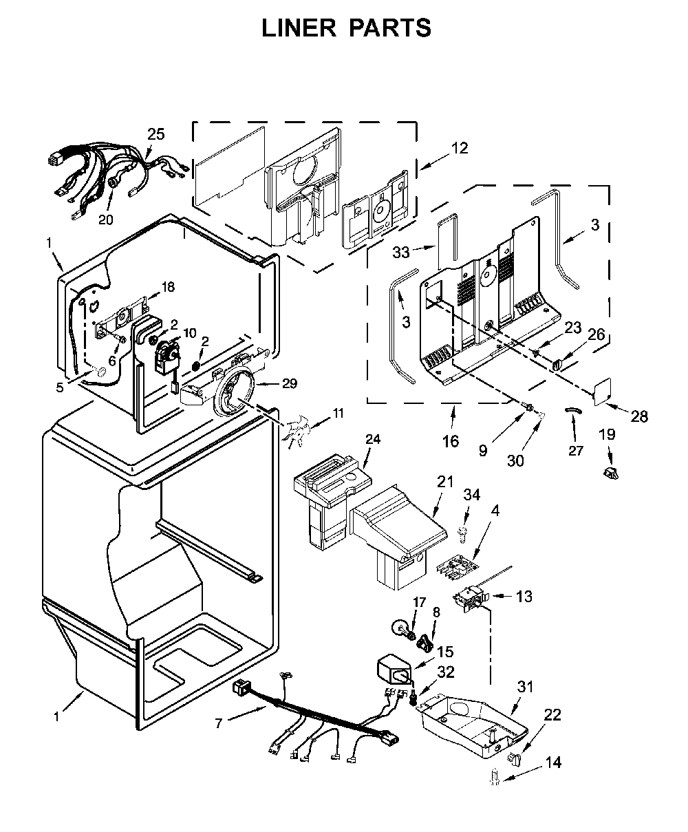 Liner parts Diagram and Parts List for WRT134TFDM00  Whirlpool Refrigerator
