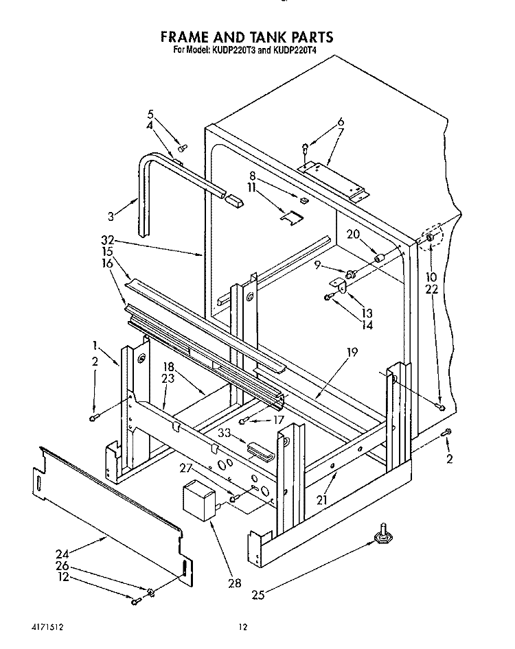 FRAME AND TANK Diagram and Parts List for KUDP220T3  KitchenAid Dishwasher