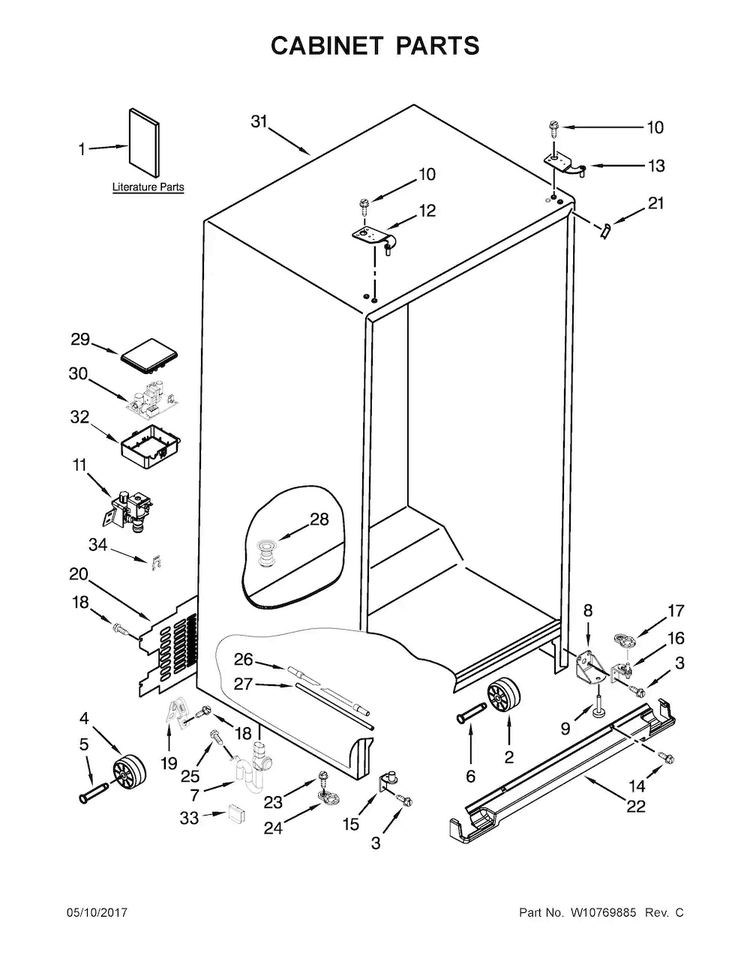 Cabinet Parts Diagram and Parts List for WRS586FIEH00  Whirlpool Refrigerator