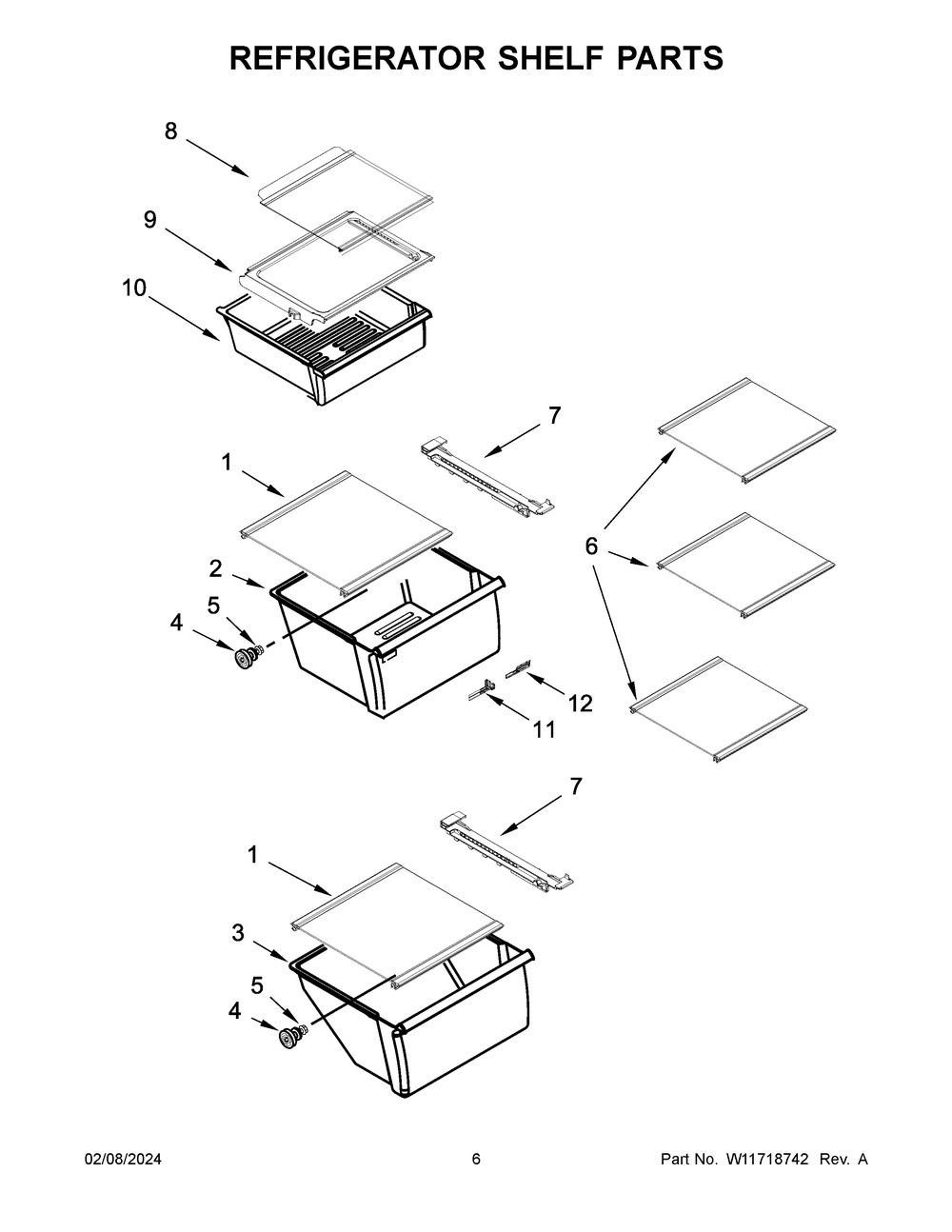 Refrigerator Shelf Parts Diagram and Parts List for WRS321SDHB10  Whirlpool Refrigerator