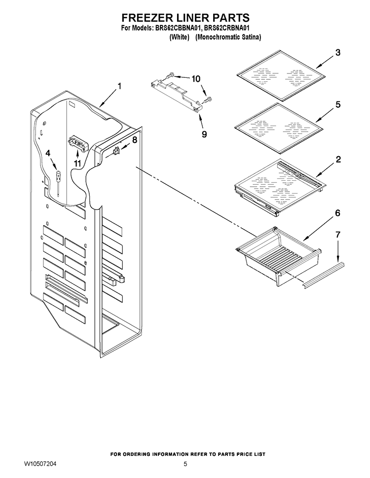 FREEZER LINER PARTS Diagram and Parts List for BRS62CRBNA01  Whirlpool Refrigerator