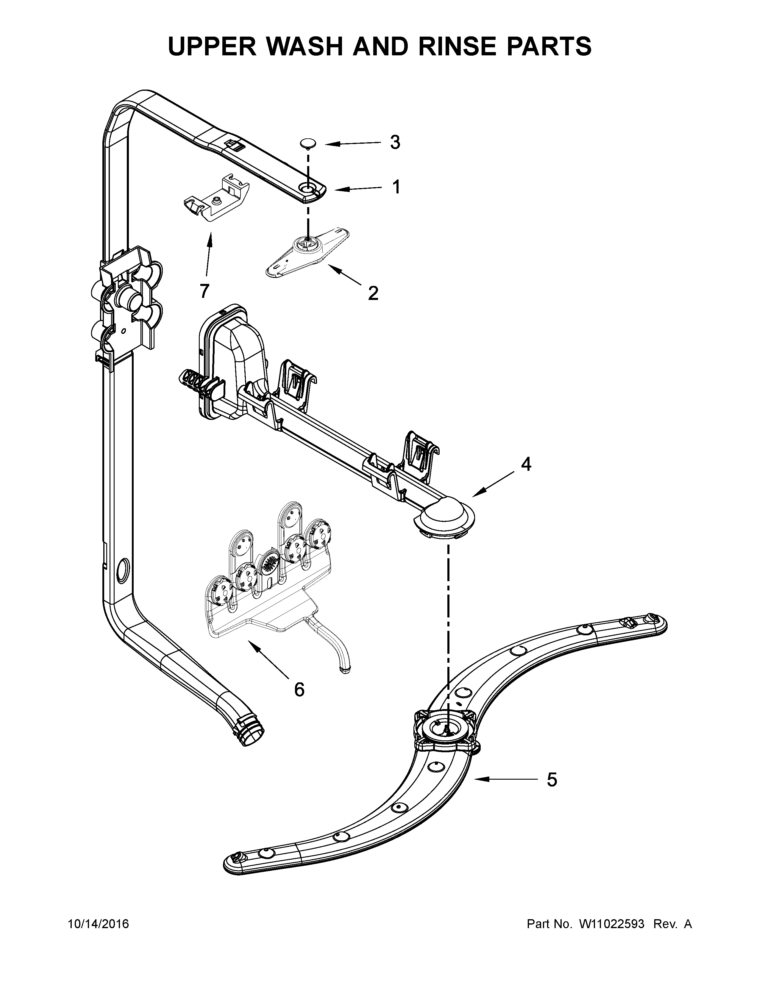 Upper Wash And Rinse Parts Diagram and Parts List for 66513403N413  Kenmore Dishwasher