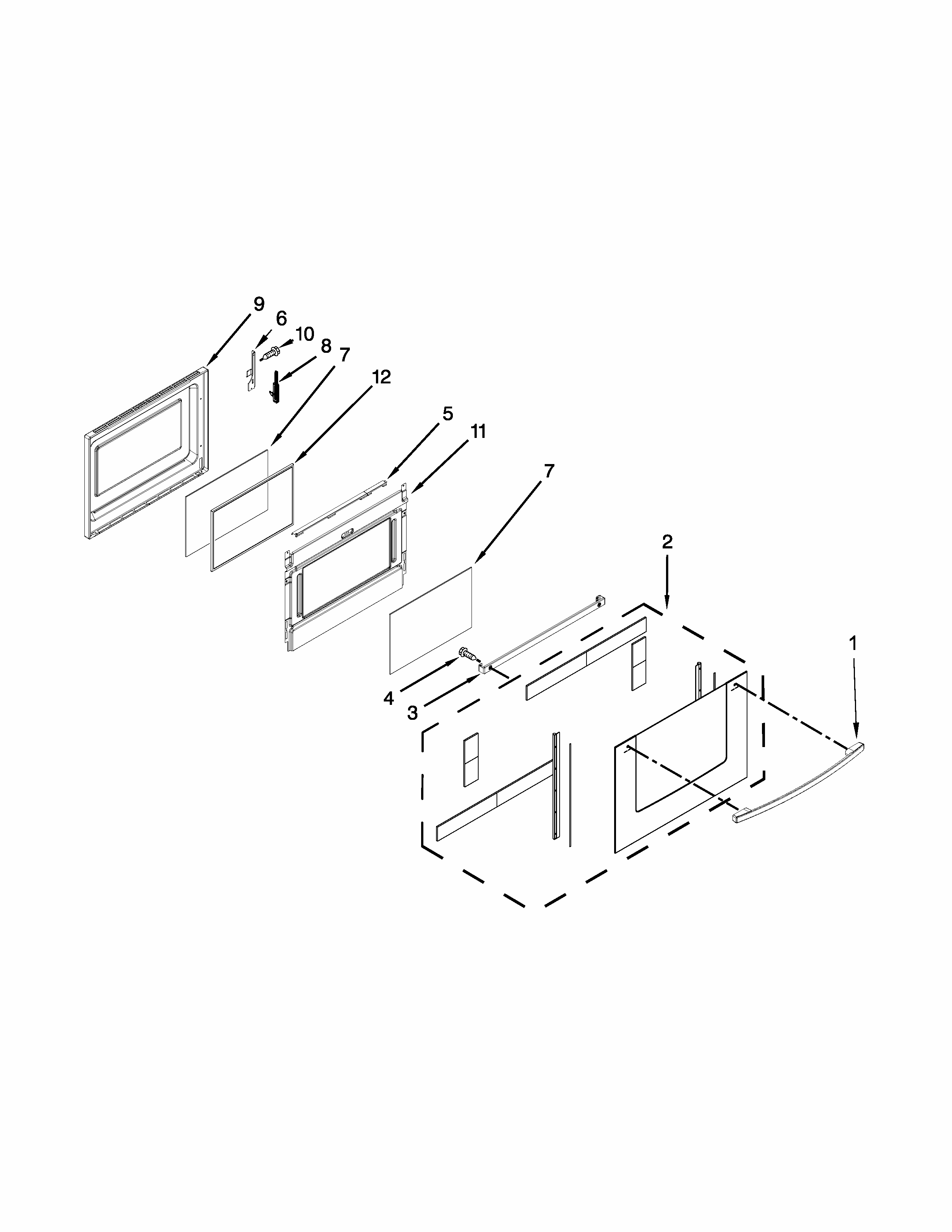 Lower Door Parts Diagram and Parts List for YIES900DS01  Whirlpool Range