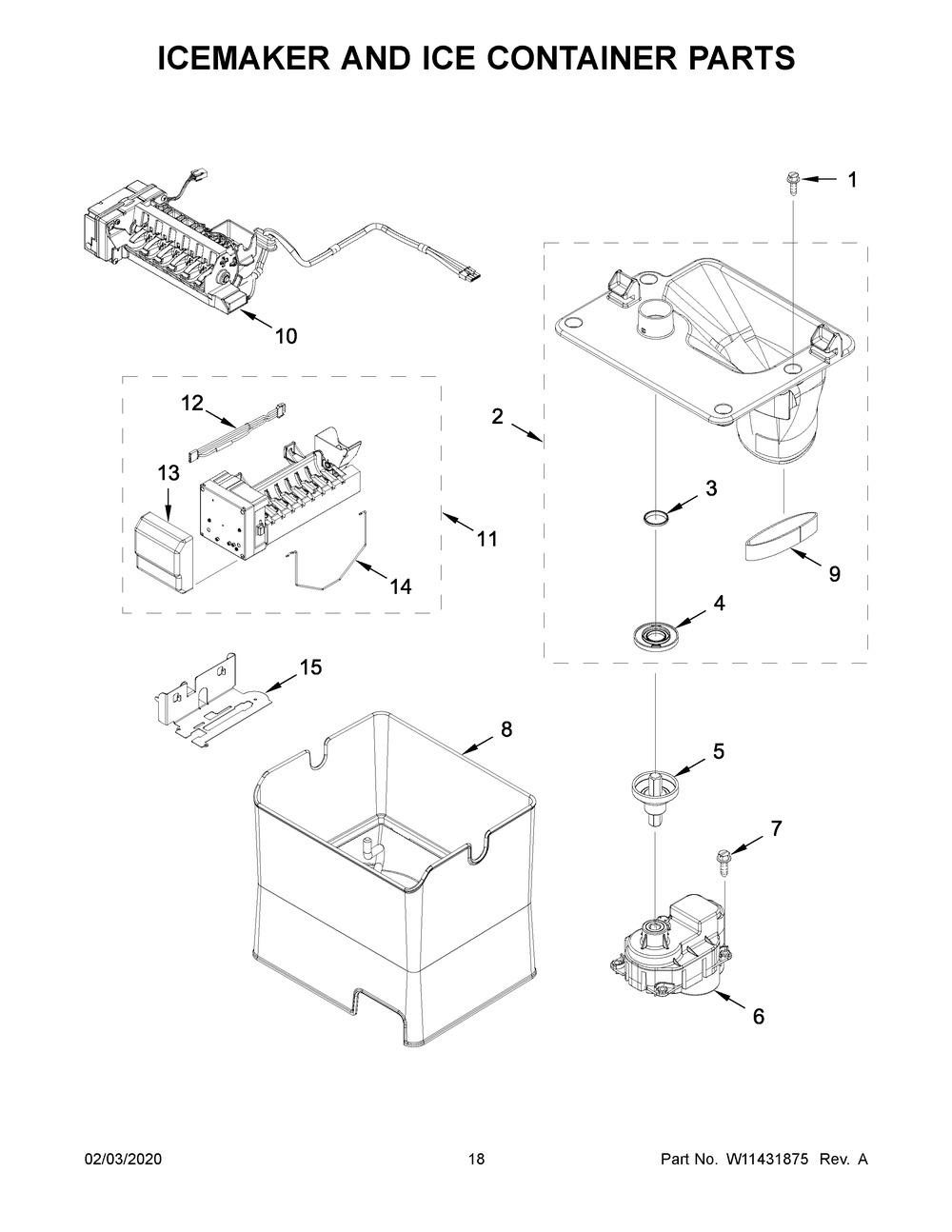 Icemaker And Ice Container Parts Diagram and Parts List for WRF767SDHZ01  Whirlpool Refrigerator