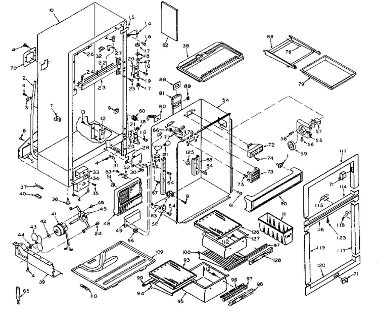 Cabinet Parts Diagram and Parts List for 106W16EIM5  Kenmore Refrigerator