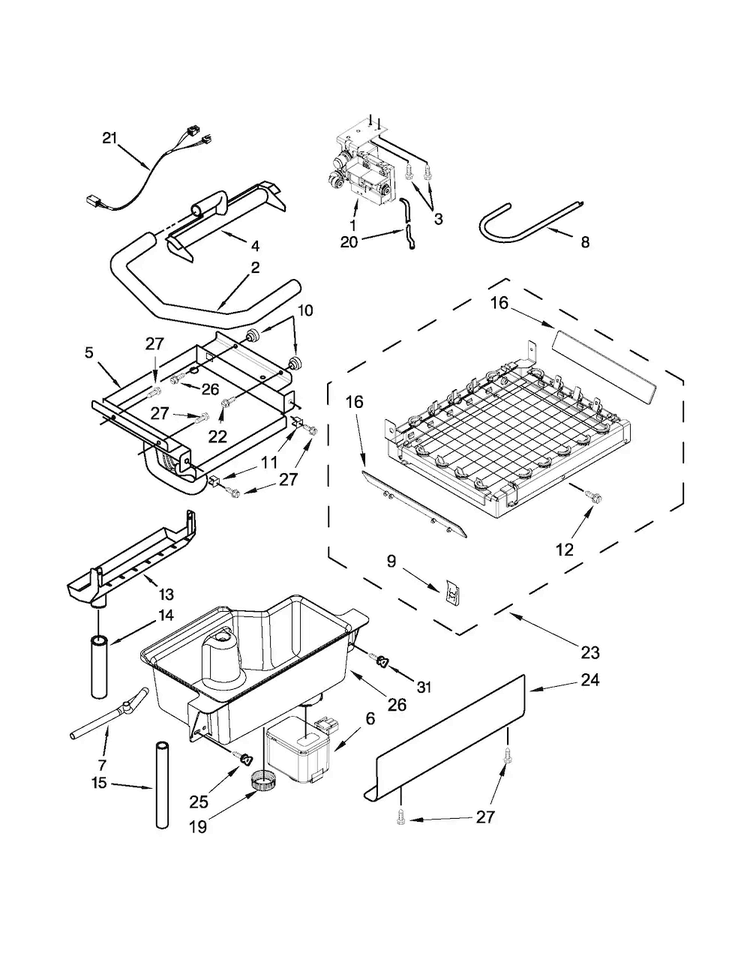 Evaporator, Grid, And Water Parts Diagram and Parts List for 10689583707  Kenmore Ice Maker