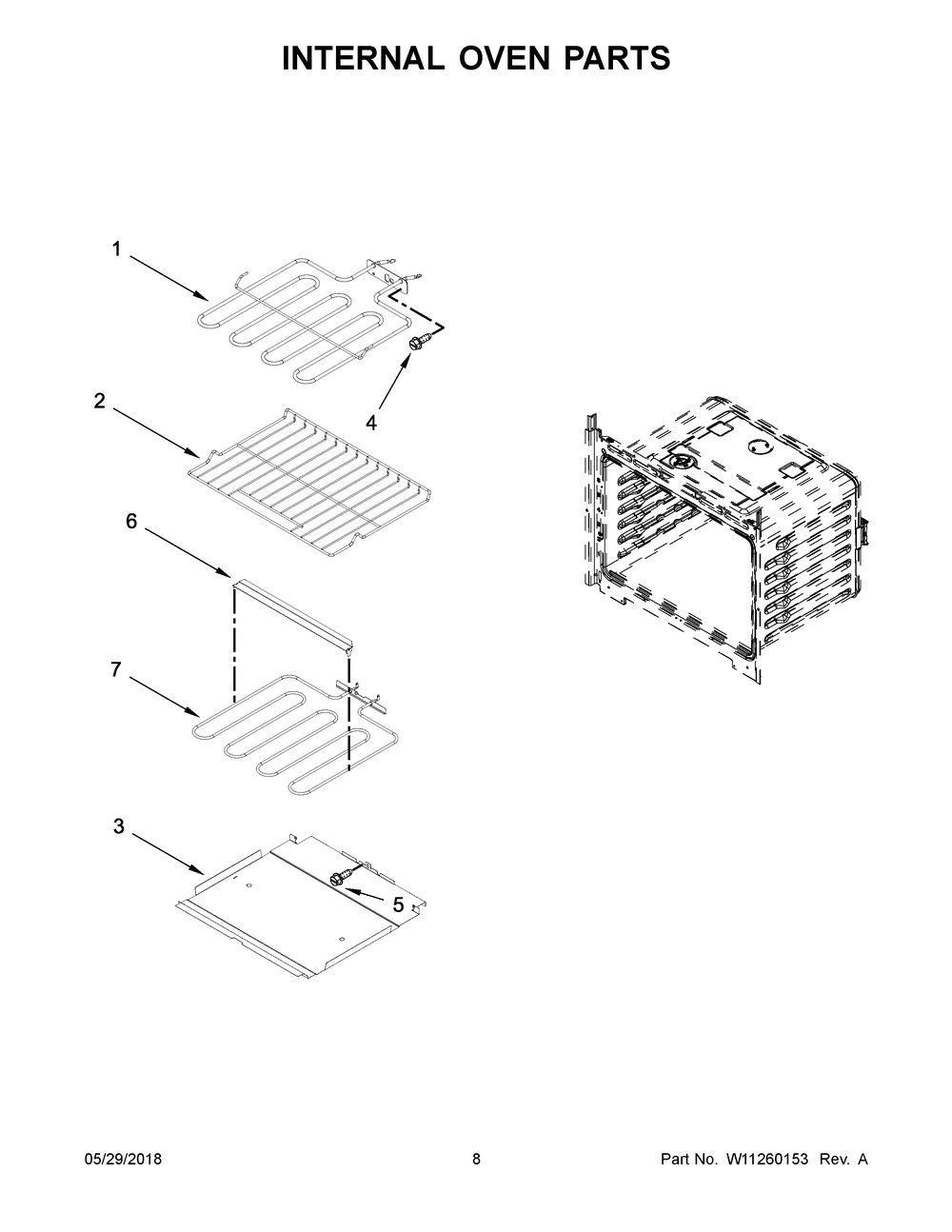 Internal Oven Parts Diagram and Parts List for WOC54EC0AB05  Whirlpool Microwave Oven Combo