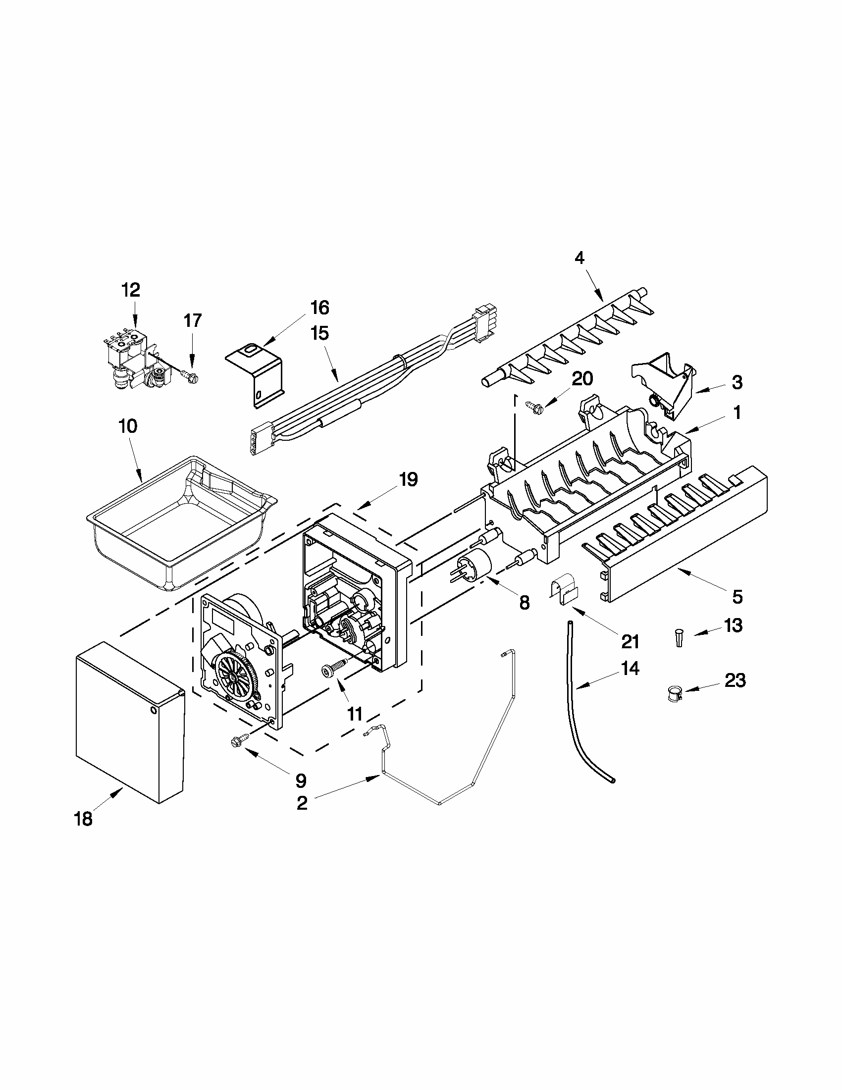 Icemaker Parts Diagram and Parts List for 59672019016  Kenmore Refrigerator