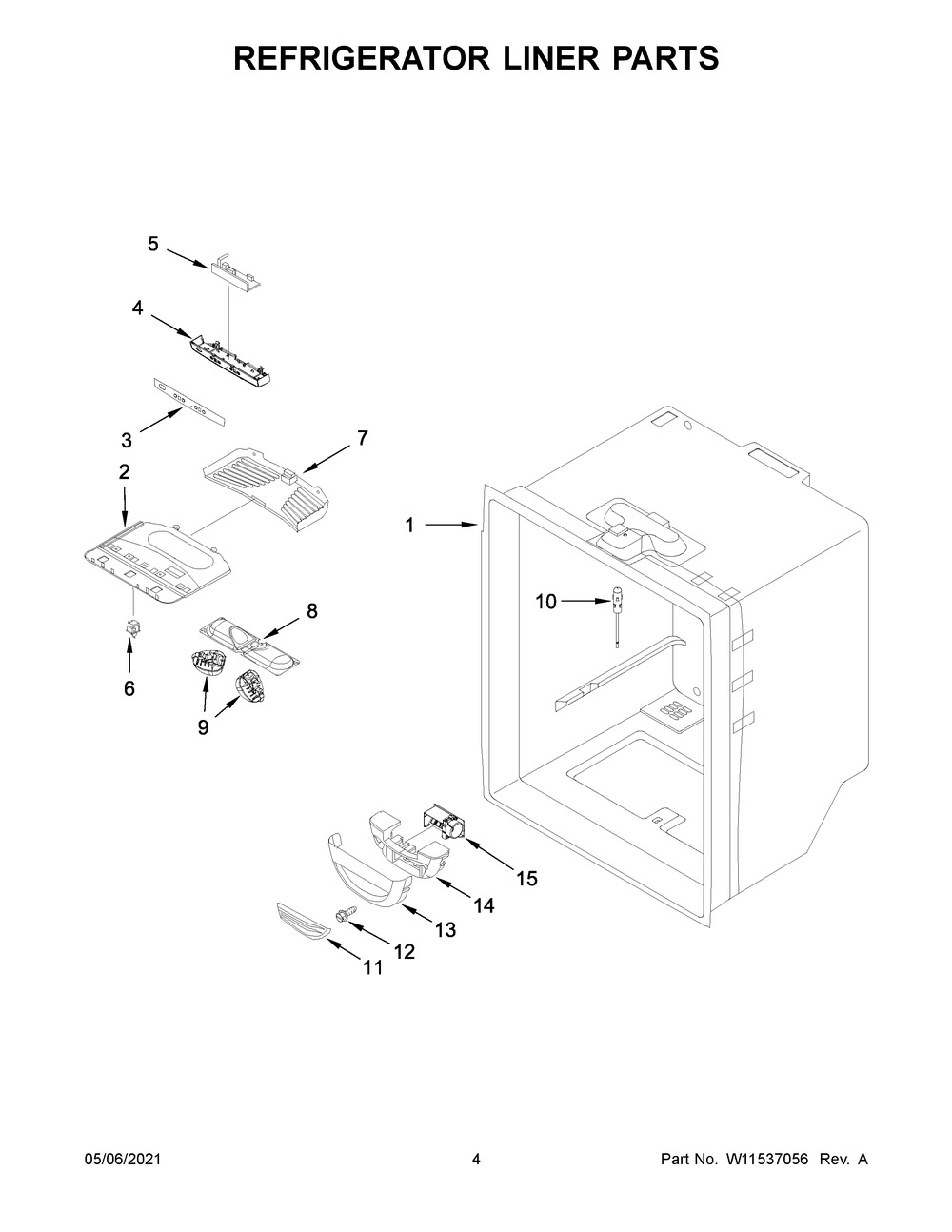 Refrigerator Liner Parts Diagram and Parts List for MBB1957FEW03  Whirlpool Refrigerator