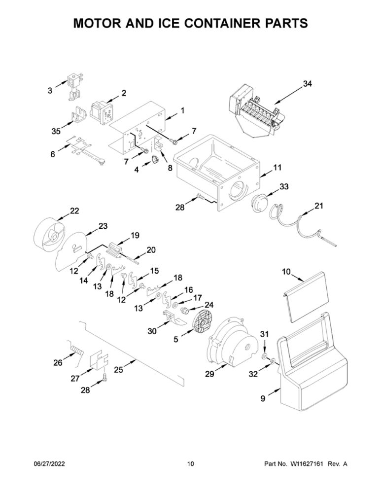 Motor And Ice Container Parts Diagram and Parts List for 10651753715  Kenmore Refrigerator