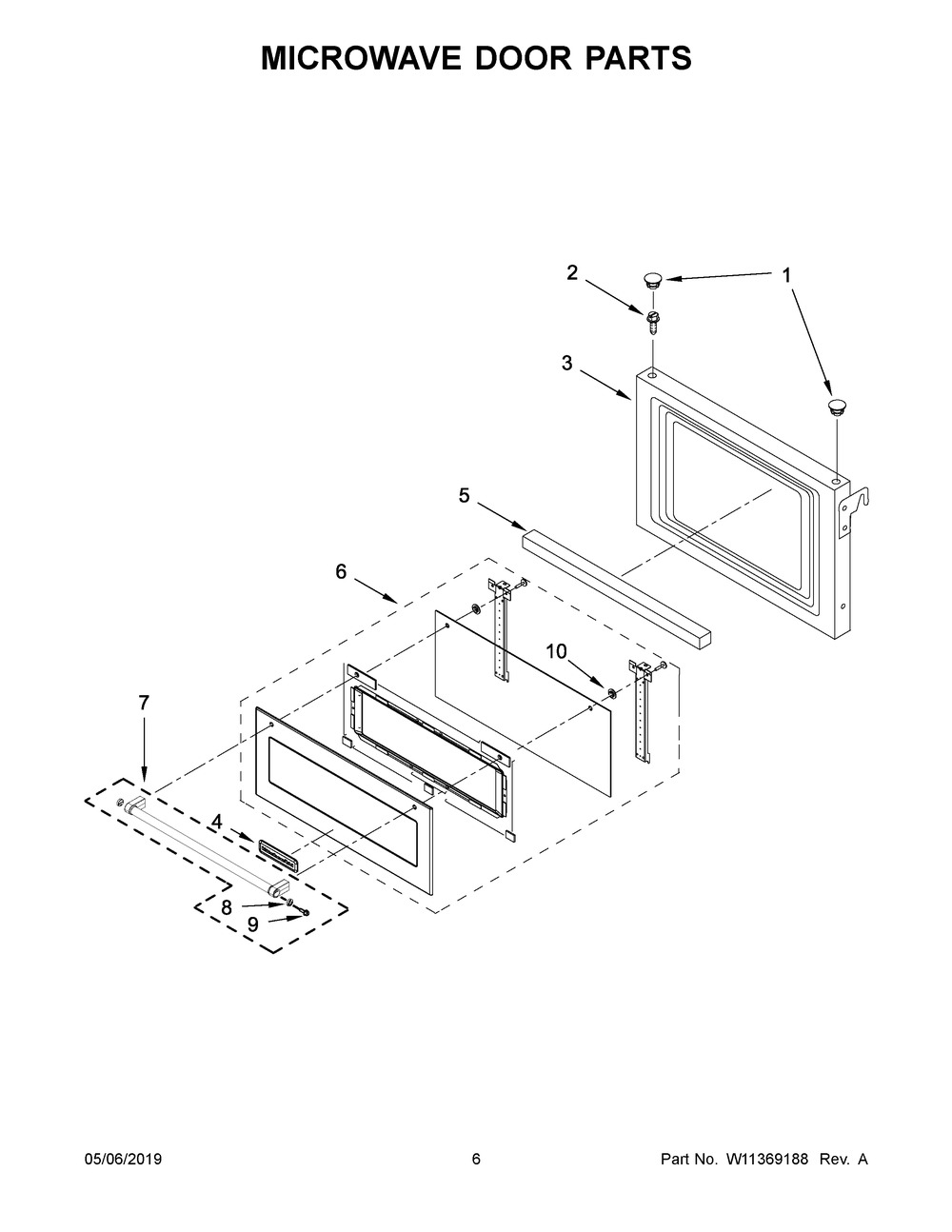 Microwave Door Parts Diagram and Parts List for KMBP100ESS03  Whirlpool Microwave