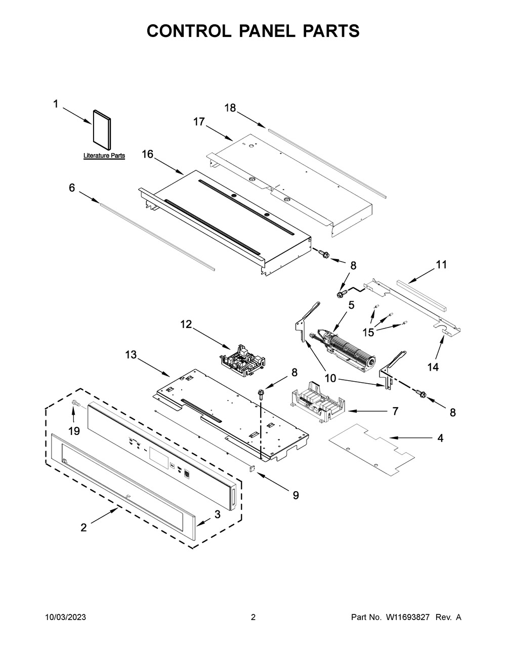 Control Panel Parts Diagram and Parts List for KODE900HSS21  KitchenAid Wall Oven