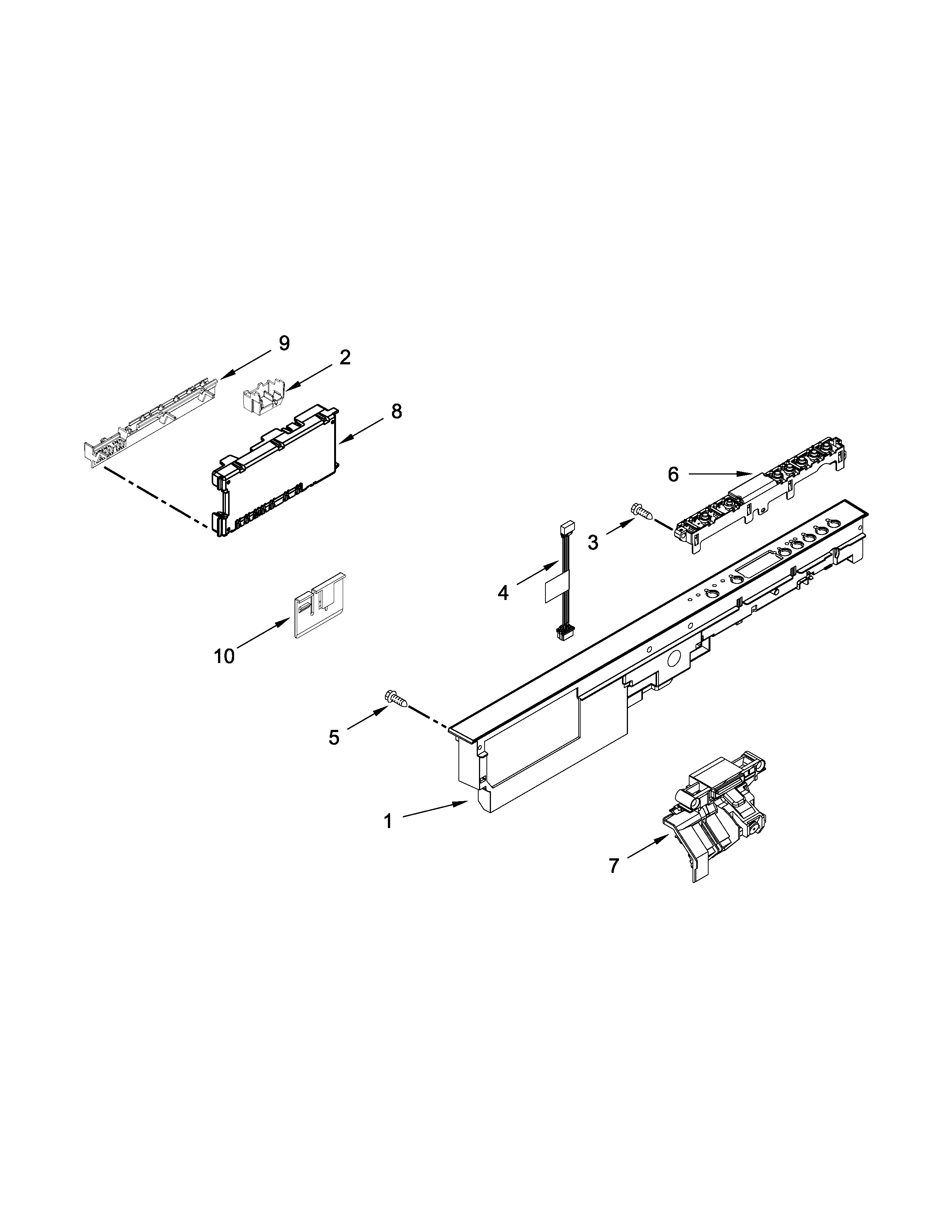 Control Panel And Latch Parts Diagram and Parts List for 66512413N410  Kenmore Dishwasher