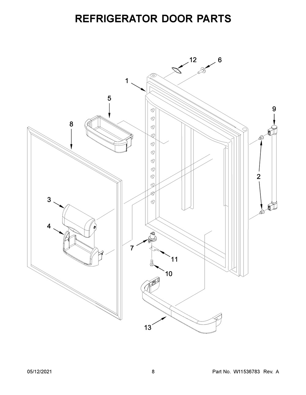 Refrigerator Door Parts Diagram and Parts List for MBF2258FEZ06  Whirlpool Refrigerator