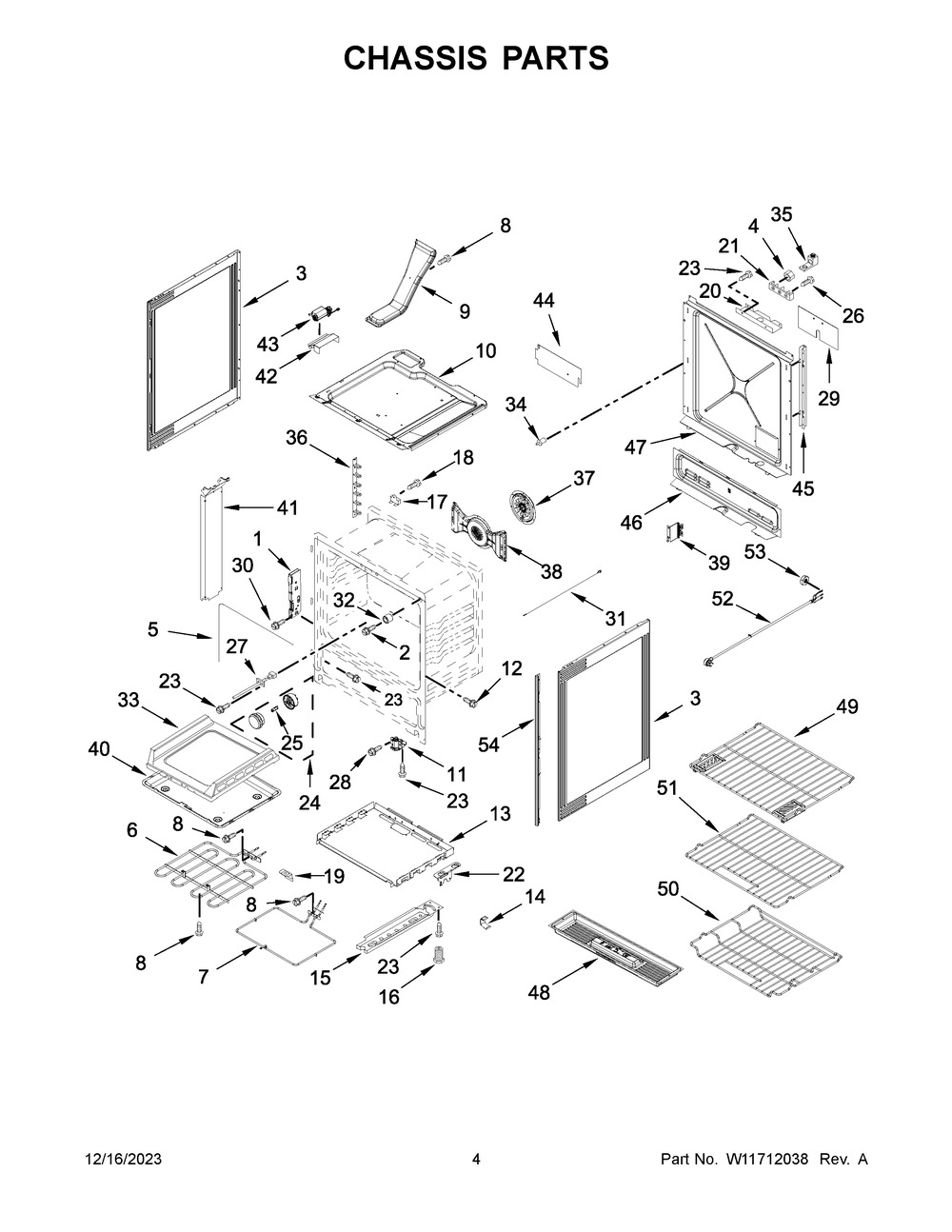 Chassis Parts Diagram and Parts List for KSEG950ESS6  KitchenAid Range
