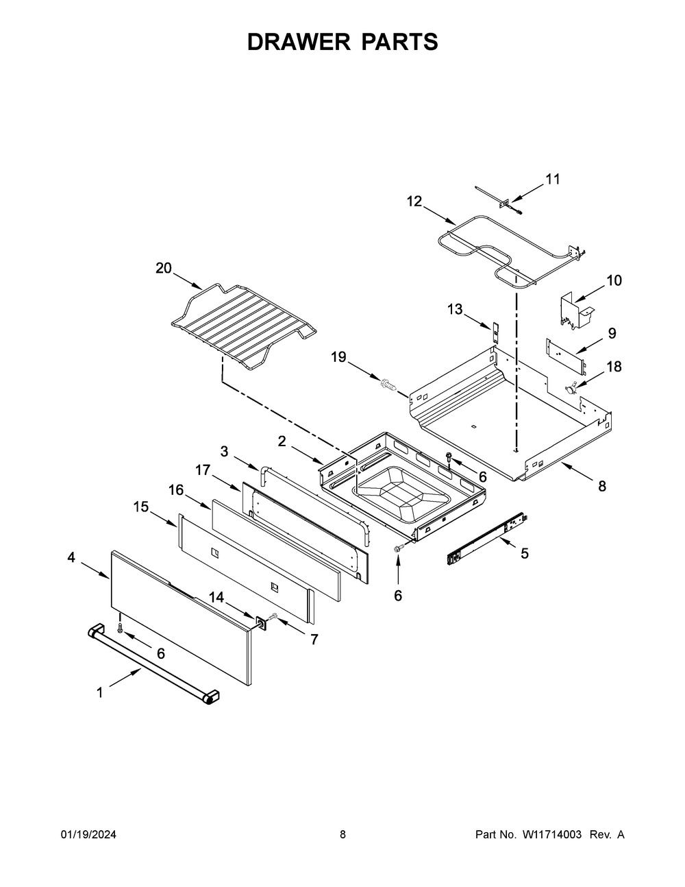 Drawer Parts Diagram and Parts List for YKSEB900ESS7  KitchenAid Range