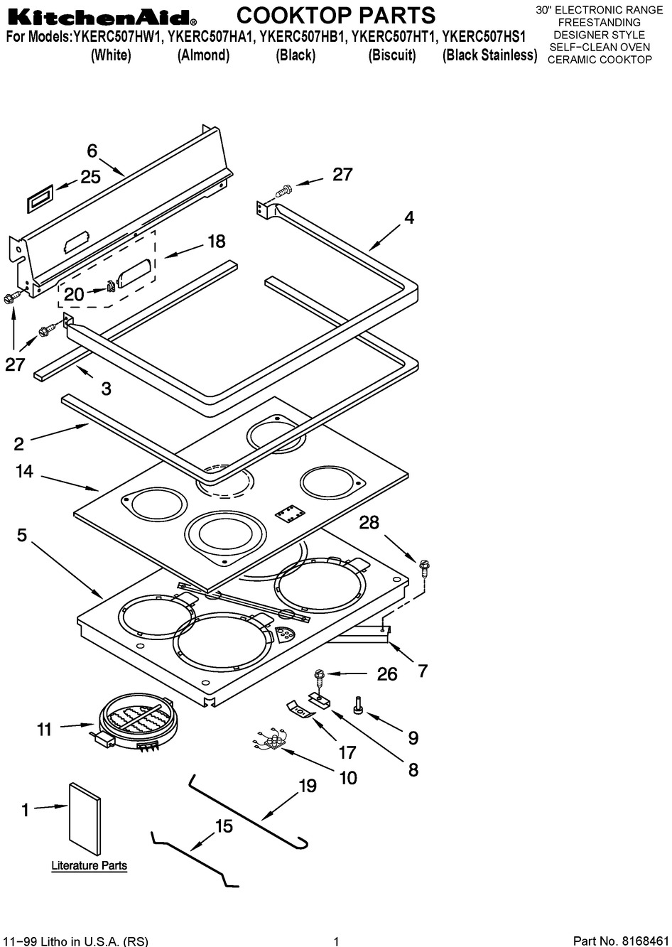 Cooktop Parts Diagram and Parts List for YKERC507HA1  Whirlpool Range