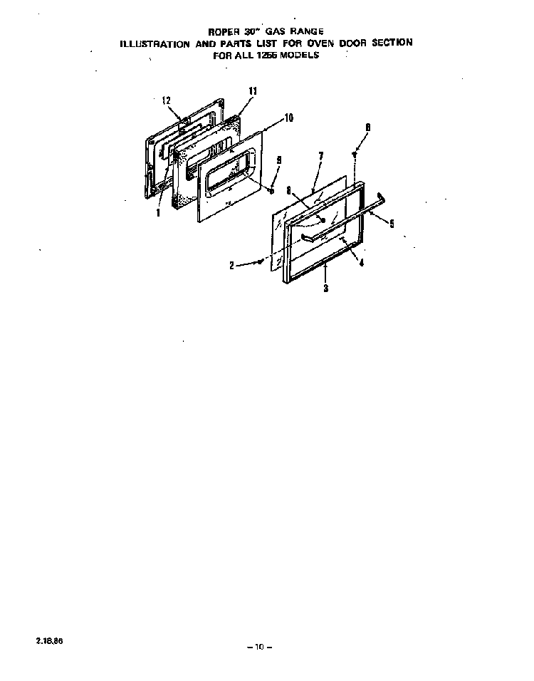 Oven Door Diagram and Parts List for 1255*0A  Roper Range