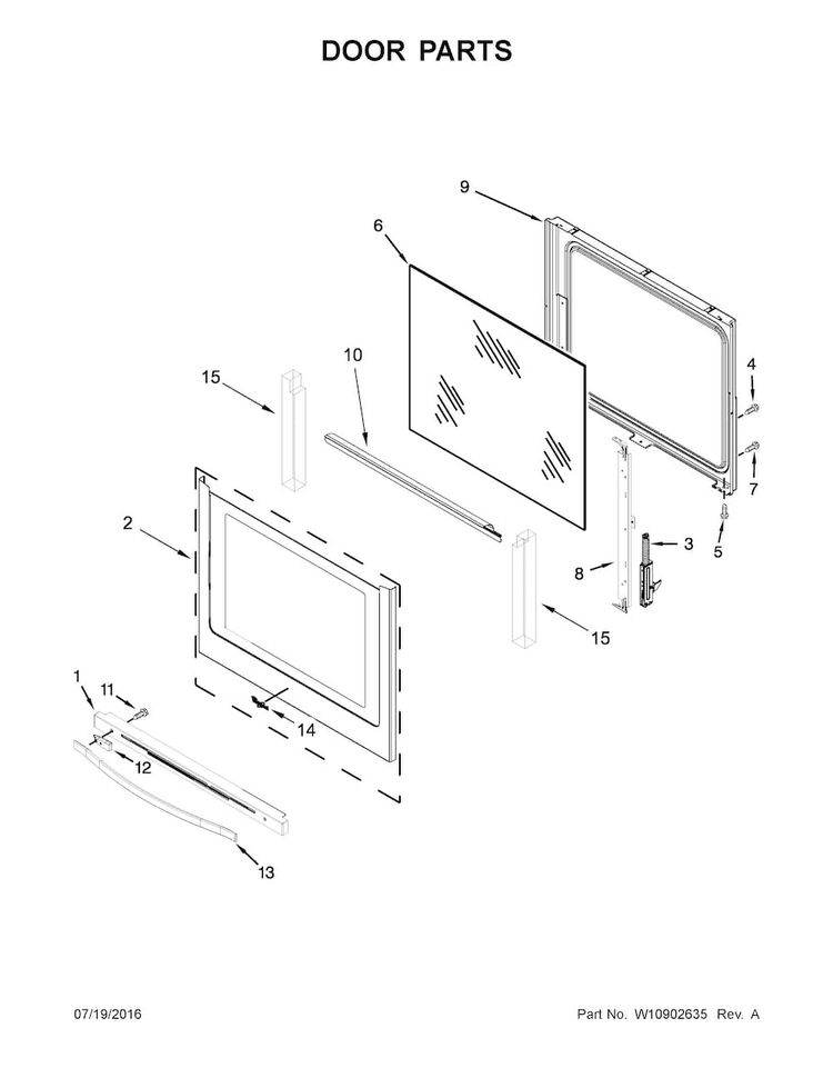 Door Parts Diagram and Parts List for WFE770H0FZ0  Whirlpool Range
