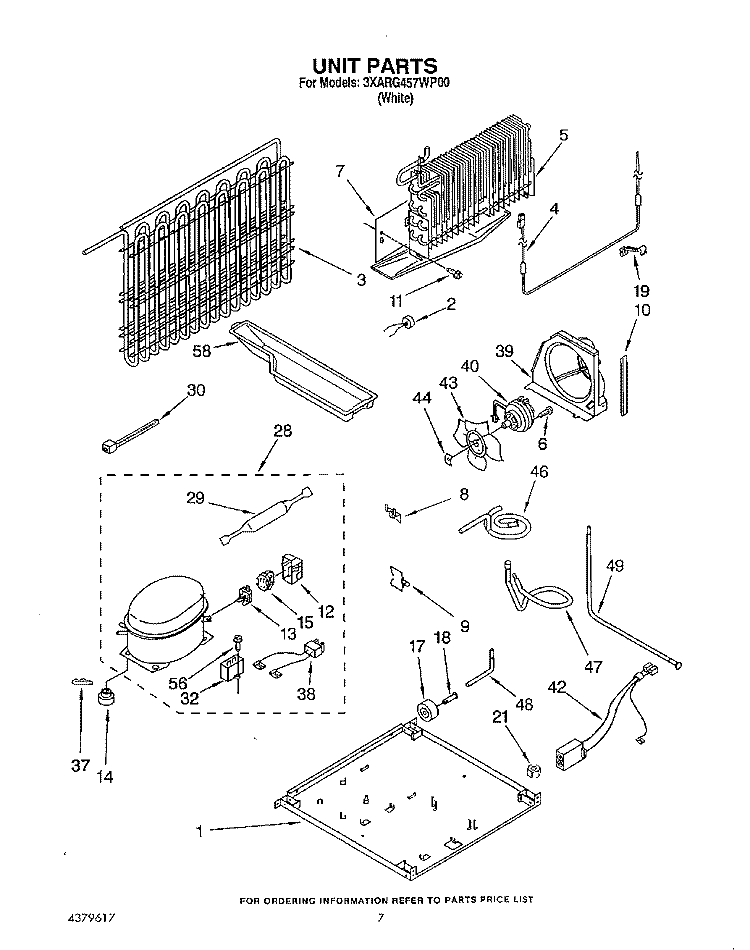 UNIT Diagram and Parts List for 3XARG457WP00  Whirlpool Refrigerator