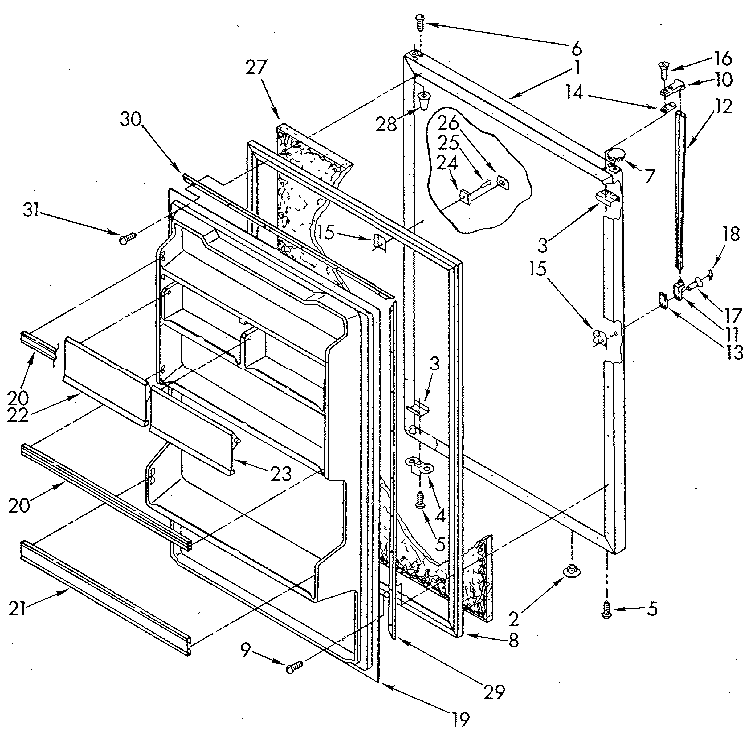 Refrigerator Door Diagram and Parts List for ET18GKXSN10  Whirlpool Refrigerator