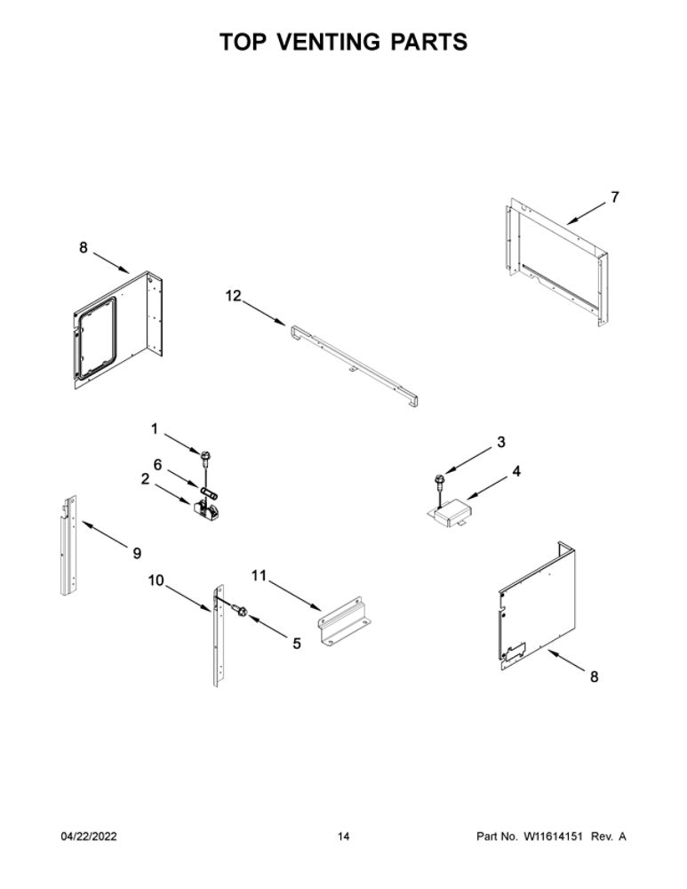 Top Venting Parts Diagram and Parts List for WOC54EC0HB20  Whirlpool Microwave Oven Combo