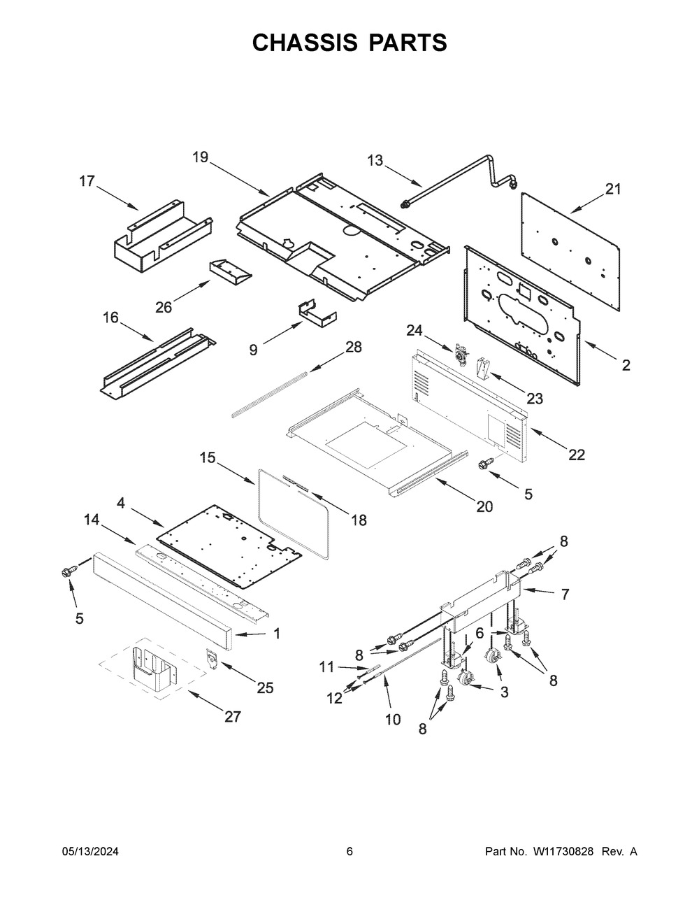 Chassis Parts Diagram and Parts List for KFDC500JSS03  KitchenAid Range