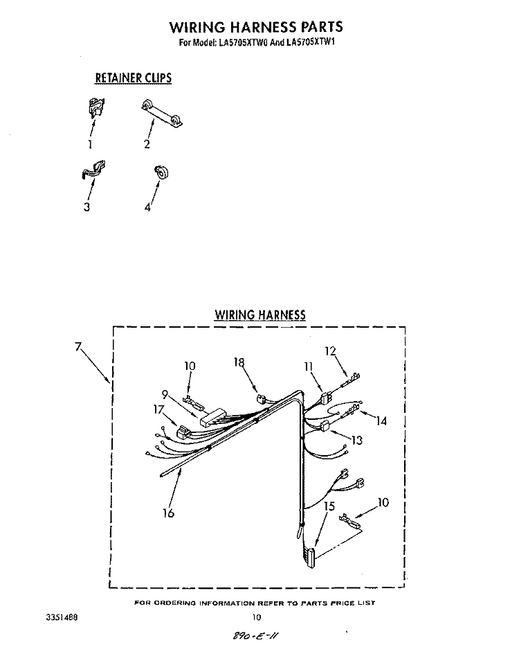 WIRING HARNESS Diagram and Parts List for LA5705XTG0  Whirlpool Washer