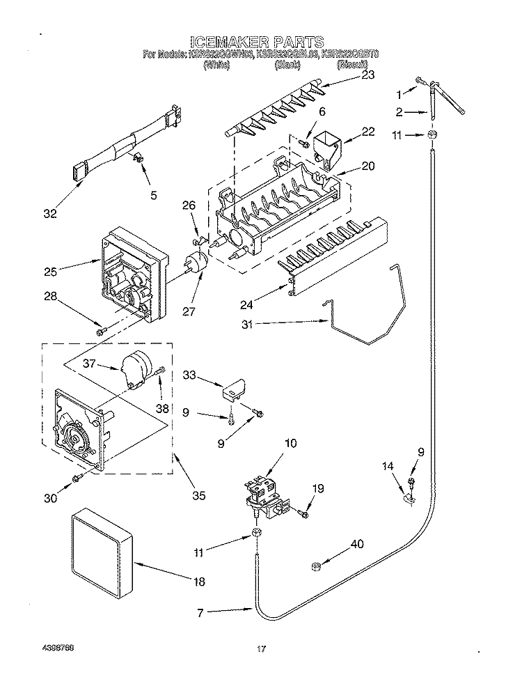 ICE MAKER Diagram and Parts List for KSRS22QGWH03  KitchenAid Refrigerator