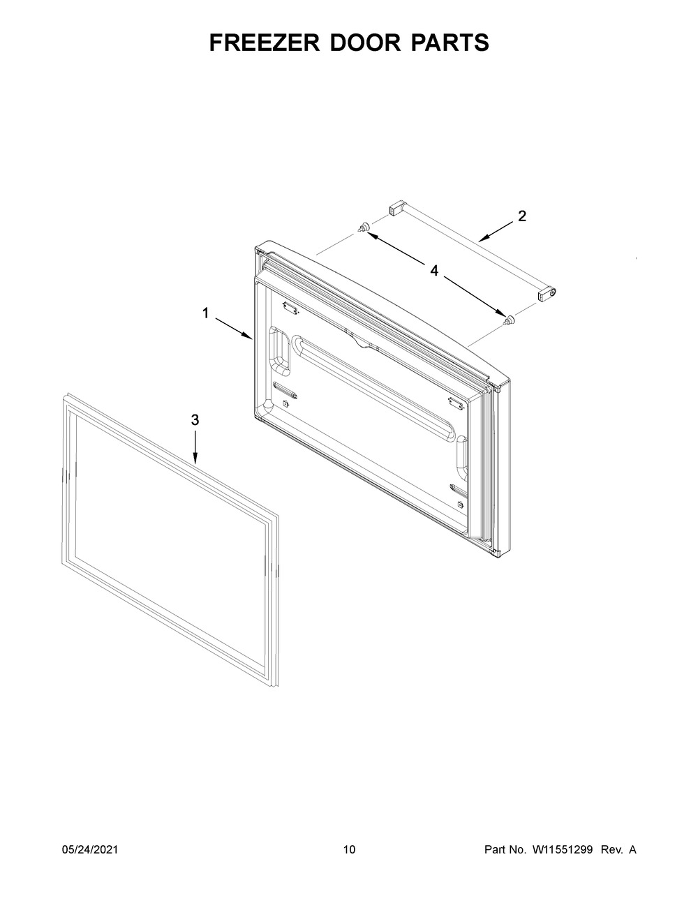 Freezer Door Parts Diagram and Parts List for KRFF305EBS05  Whirlpool Refrigerator