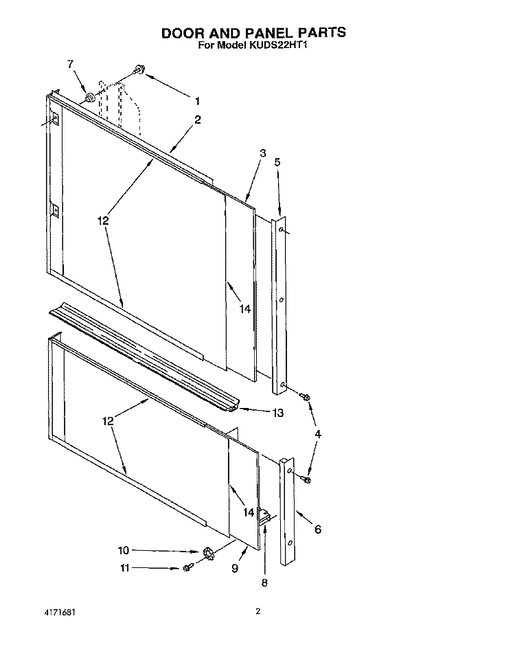 DOOR AND PANEL Diagram and Parts List for KUDS22HT1  KitchenAid Dishwasher