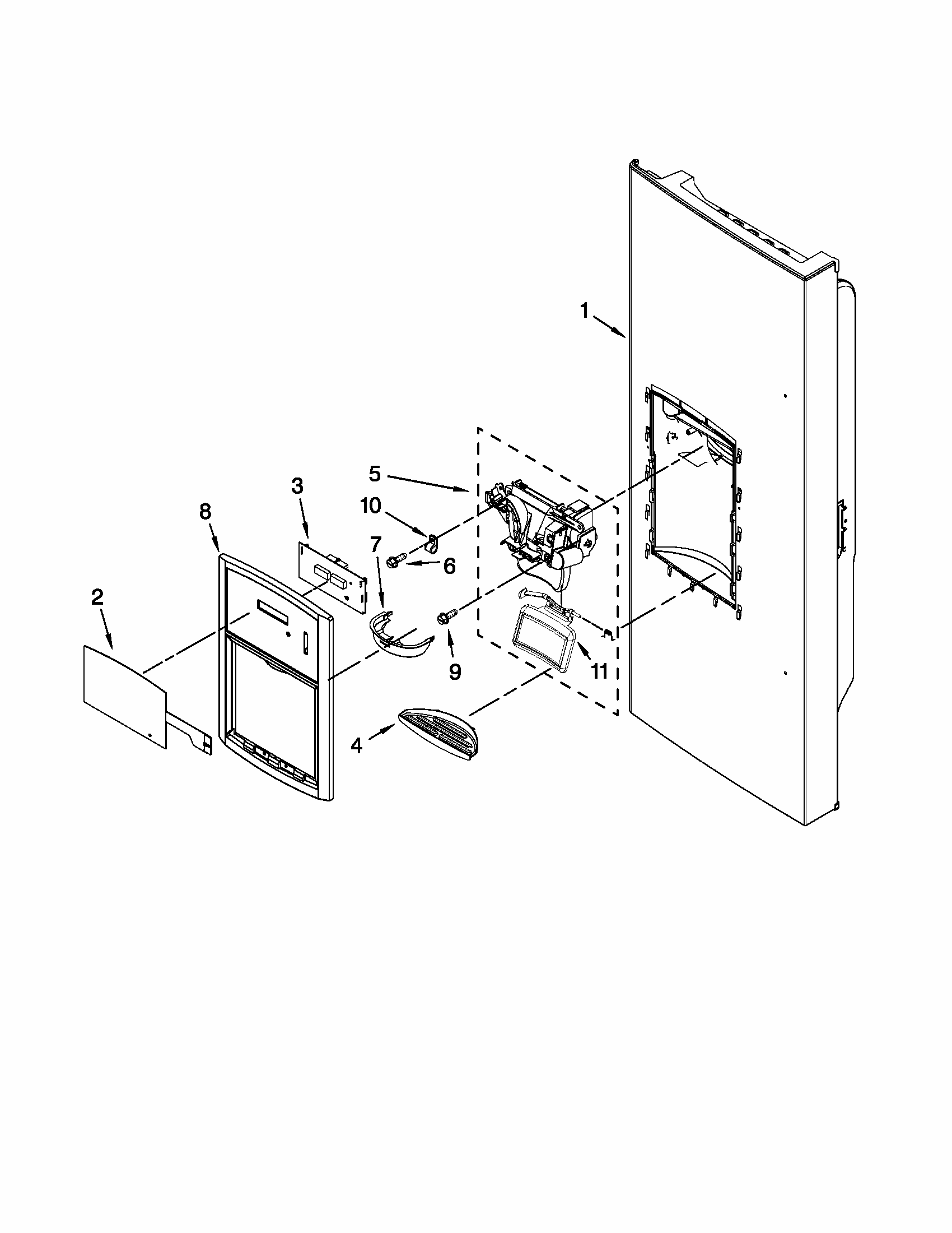 Dispenser Front Parts Diagram and Parts List for 59679543015  Kenmore Refrigerator