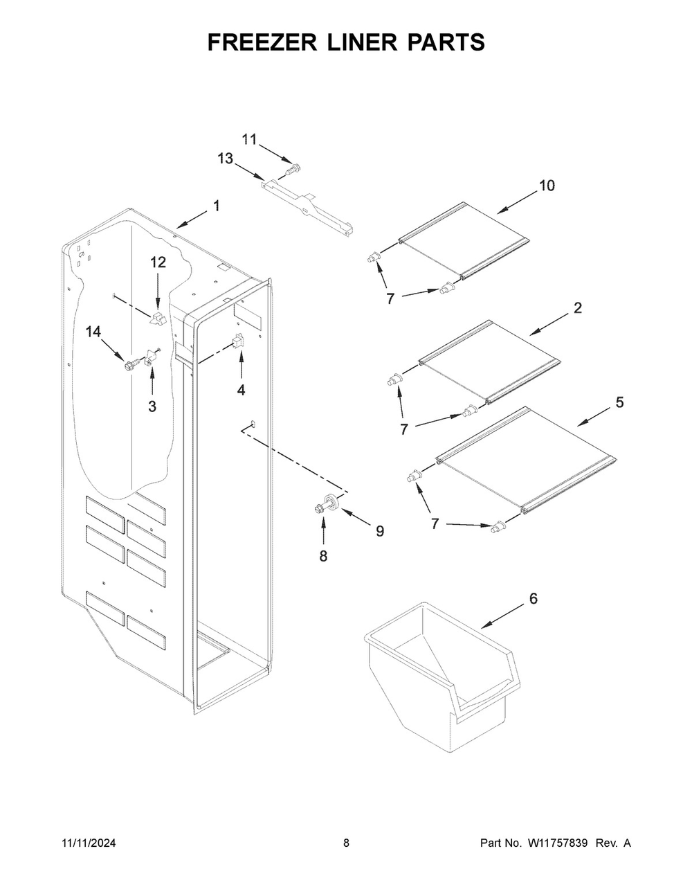 05 - Freezer Liner Parts Diagram and Parts List for WRS321SDHZ13  Whirlpool Refrigerator