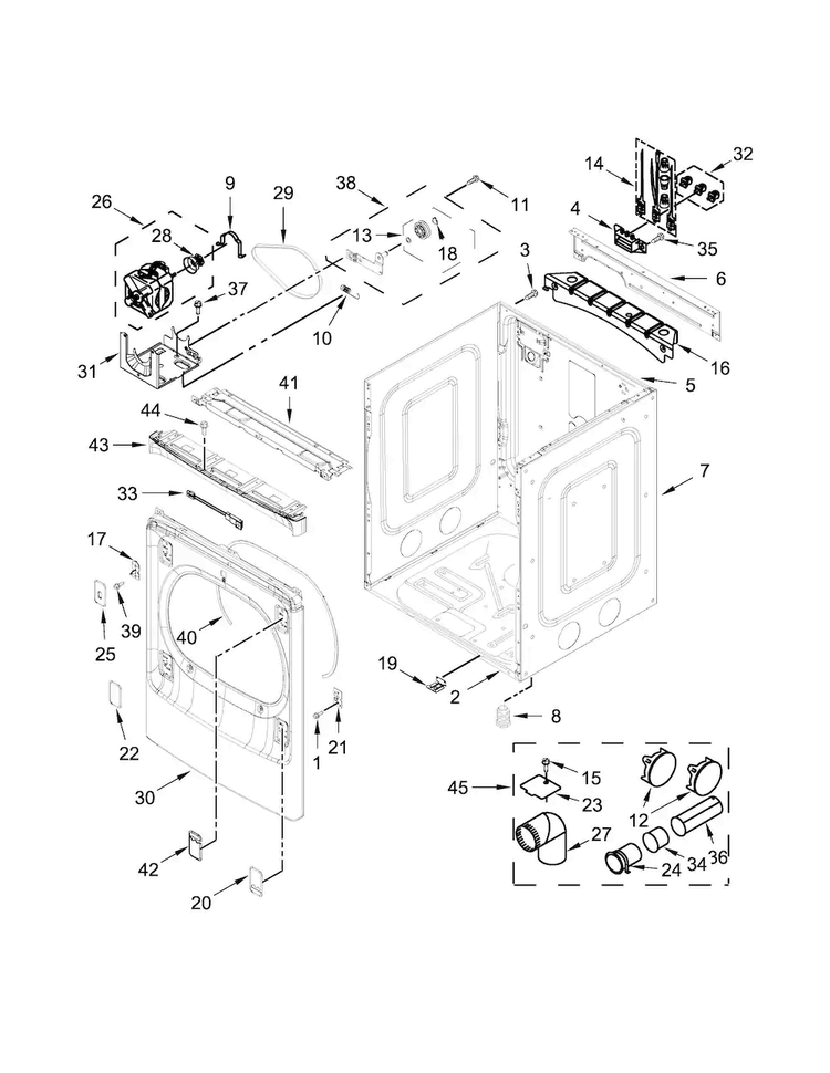 Cabinet Parts Diagram and Parts List for 11061633610  Kenmore Dryer