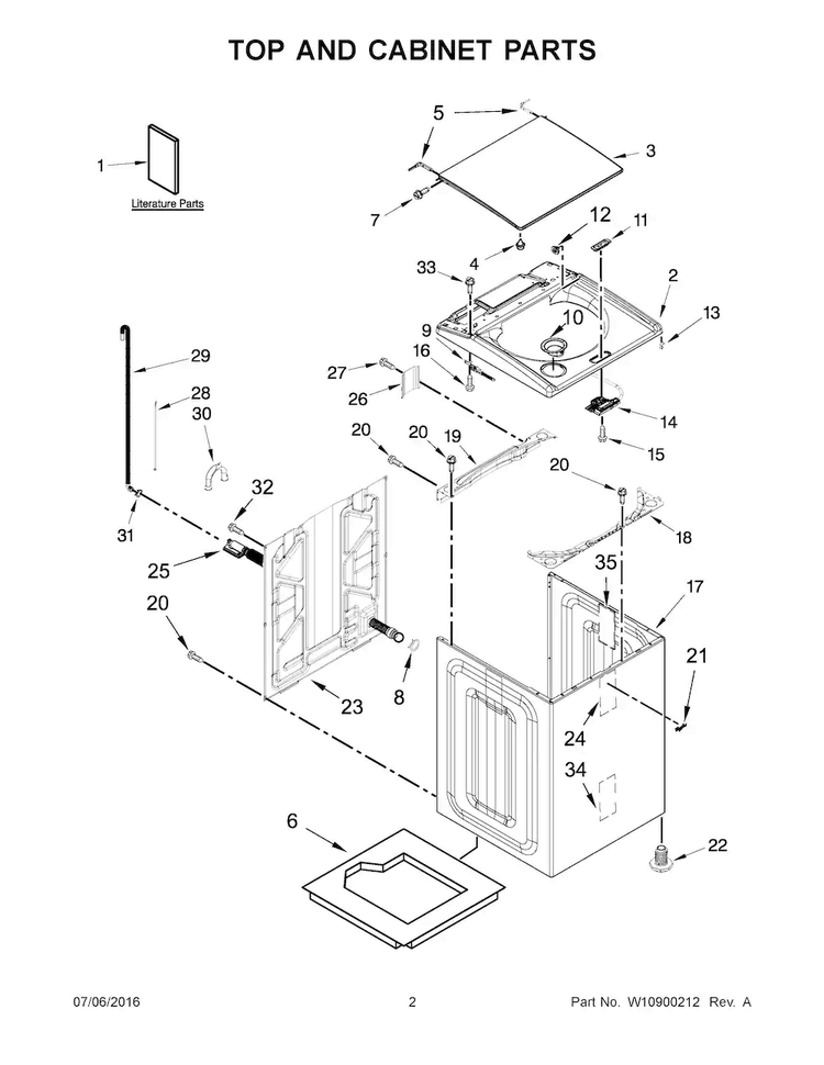Top And Cabinet Parts Diagram and Parts List for WTW7040DW1  Whirlpool Washer