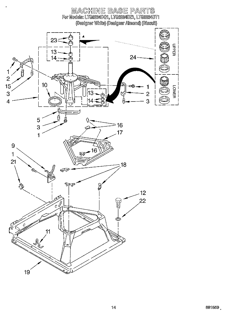 MACHINE BASE Diagram and Parts List for LTG6234DT1  Whirlpool Washer Dryer Combo
