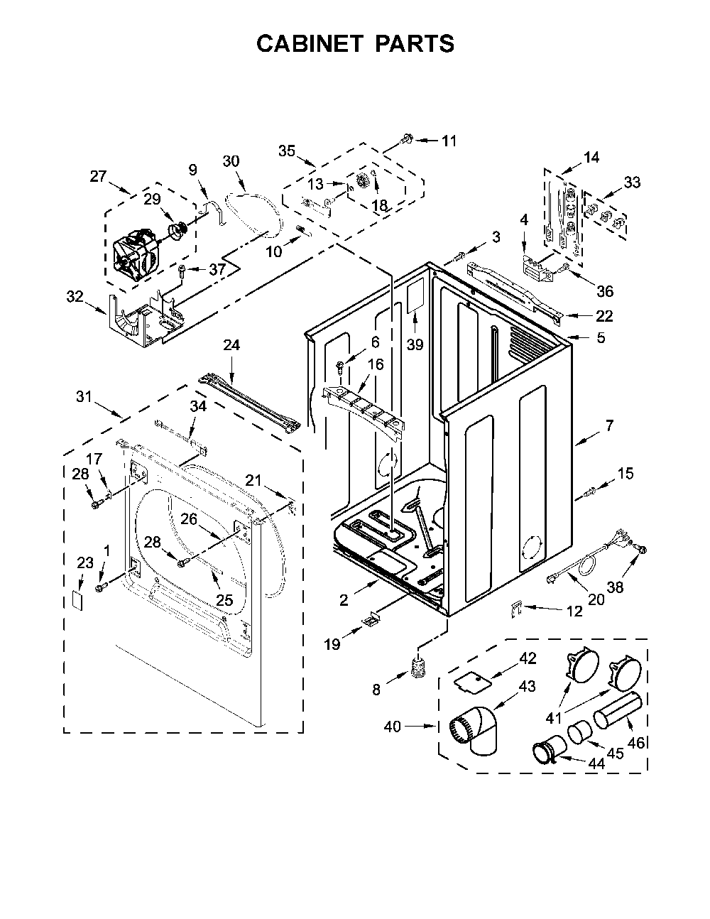 Cabinet parts Diagram and Parts List for 110C68132413  Kenmore Dryer