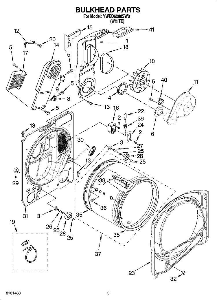 BULKHEAD PARTS, OPTIONAL PARTS (NOT INCLUDED) Diagram and Parts List for YWED6200SW0  Whirlpool Dryer