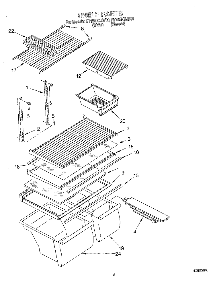 SHELF Diagram and Parts List for RT18SKXJW00  Roper Refrigerator