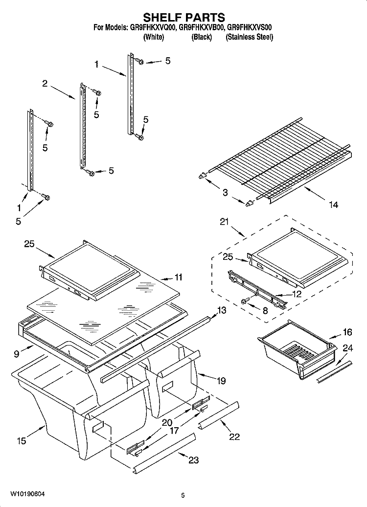 SHELF PARTS Diagram and Parts List for GR9FHKXVB00  Whirlpool Refrigerator