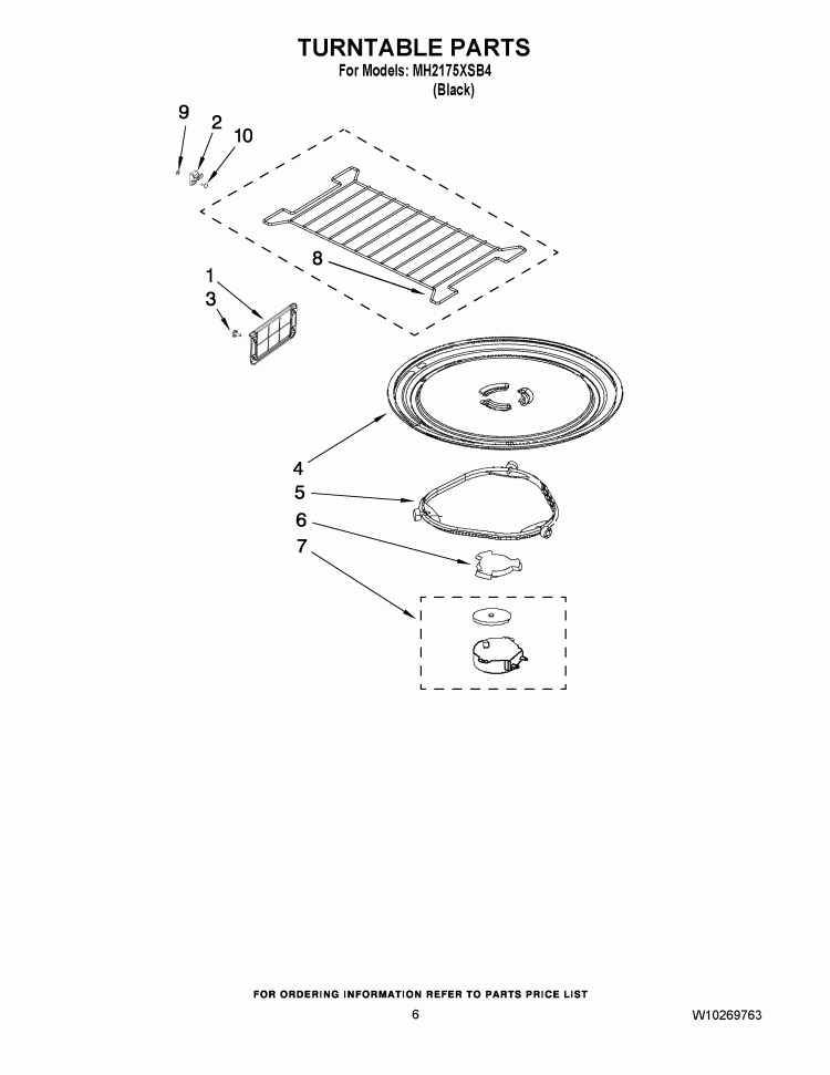 TURNTABLE PARTS Diagram and Parts List for MH2175XSB4  Whirlpool Microwave