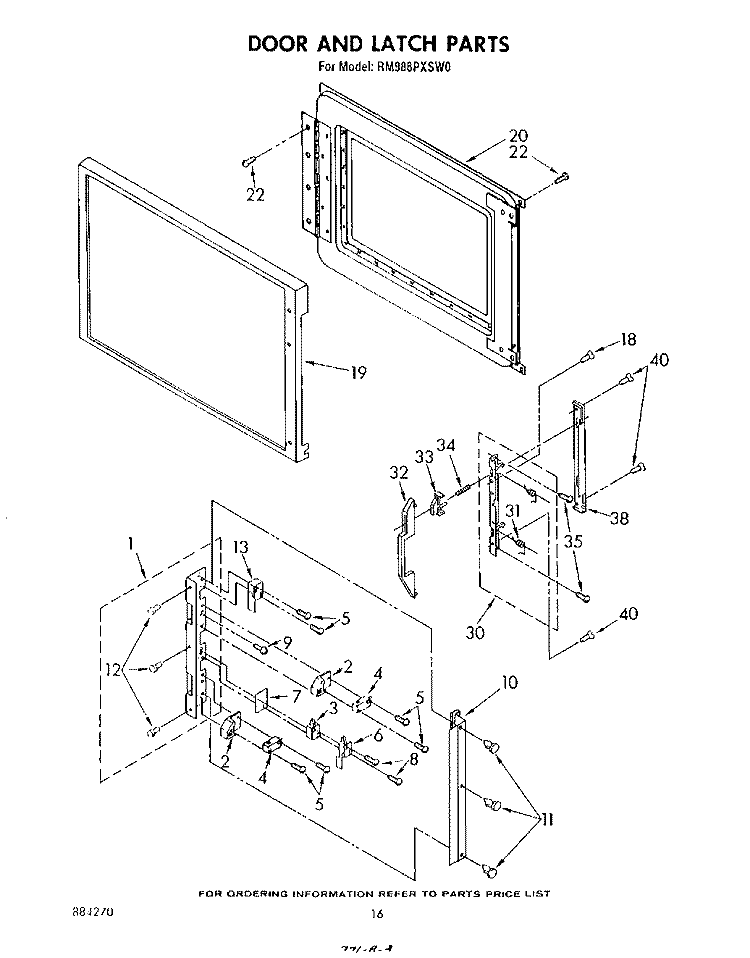 DOOR AND LATCH Diagram and Parts List for RM988PXSW0  Whirlpool Microwave Oven Combo