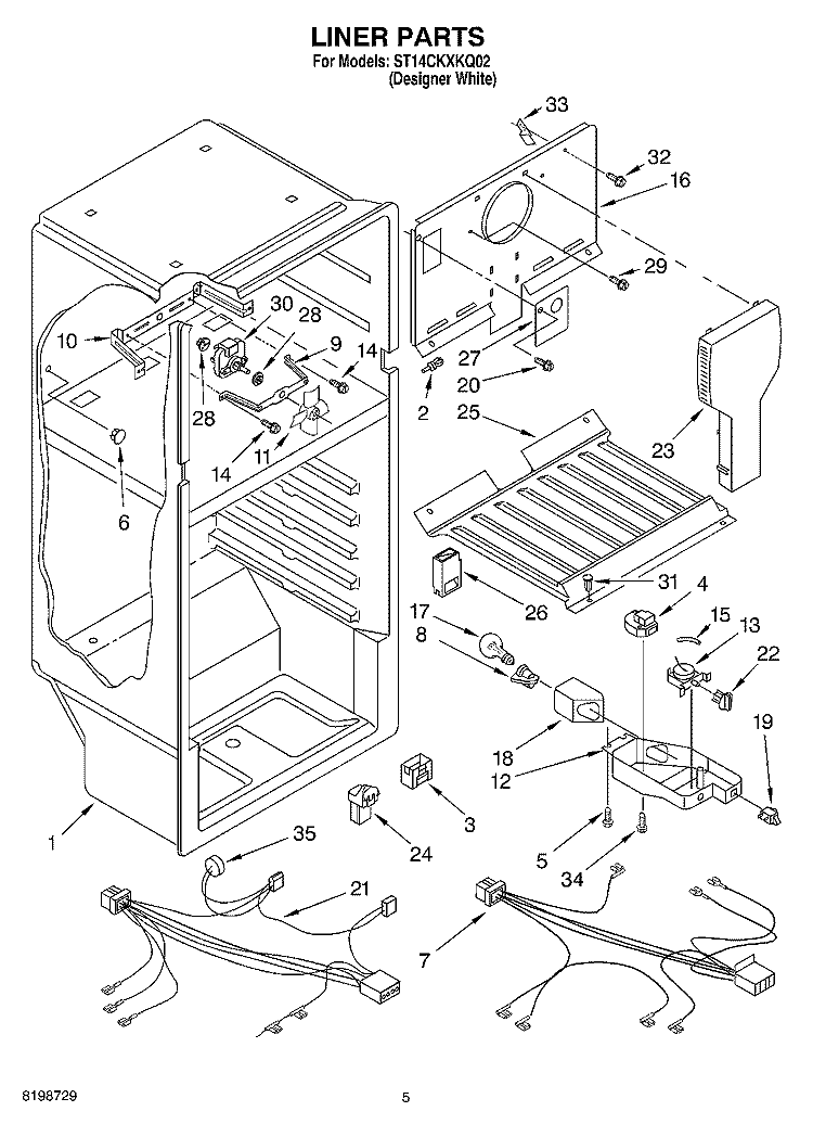 LINER PARTS Diagram and Parts List for ST14CKXKQ02  Whirlpool Refrigerator