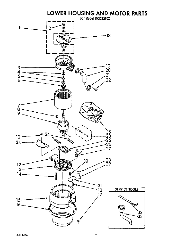 SECTION Diagram and Parts List for KCDS250X  KitchenAid Food Waste Disposer