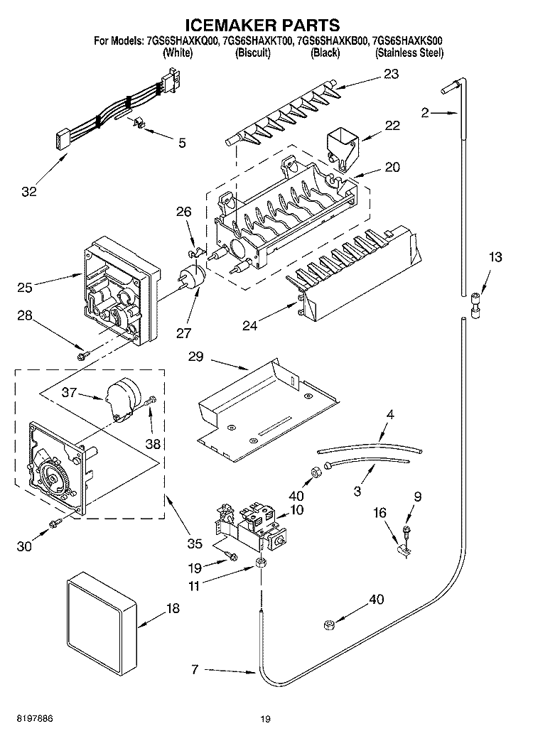ICE MAKER, OPTIONAL Diagram and Parts List for 7GS6SHAXKQ00  Whirlpool Refrigerator